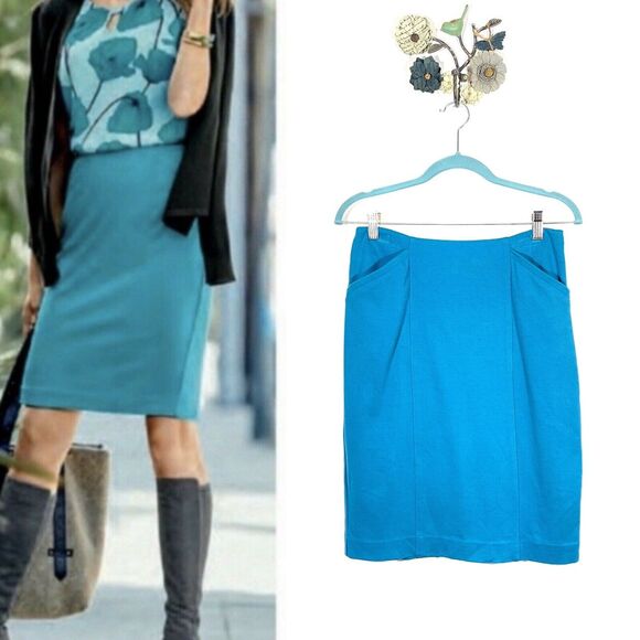 Cabi Style 3220 Turquoise Sigourney Pencil Skirt Size 2 Pockets Career Classic - Picture 1 of 10